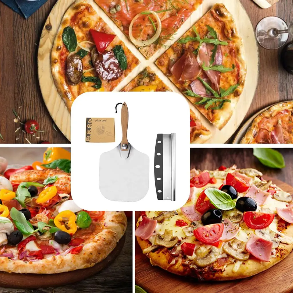 

Aluminum Pizza Peel 12''x14'' and Pizza Cutter 14'' Peel and Rocker Knife