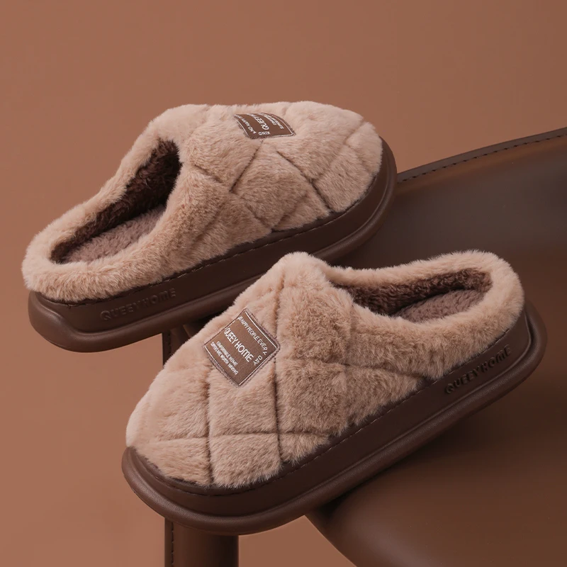 QueeyHome Winter Woman Slippers Plush Interior Anti Slip Sole Thick Bottom Lightweight Warm Slippers Man Use Indoor Outdoor ﻿