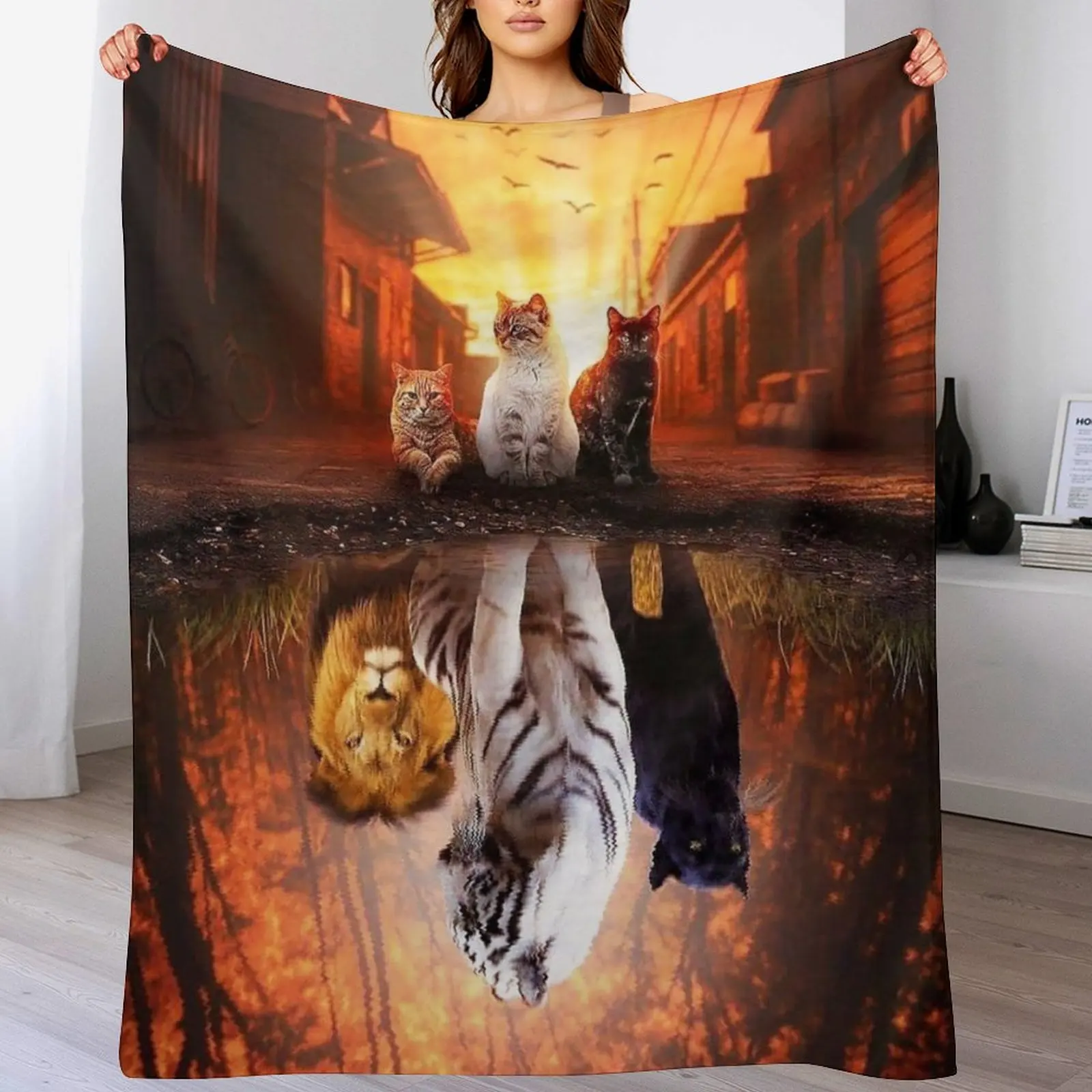 Cat vs Tiger - Cat is Tiger Reflection Throw Blanket Thermals For Travel Sofa warm for winter Blankets