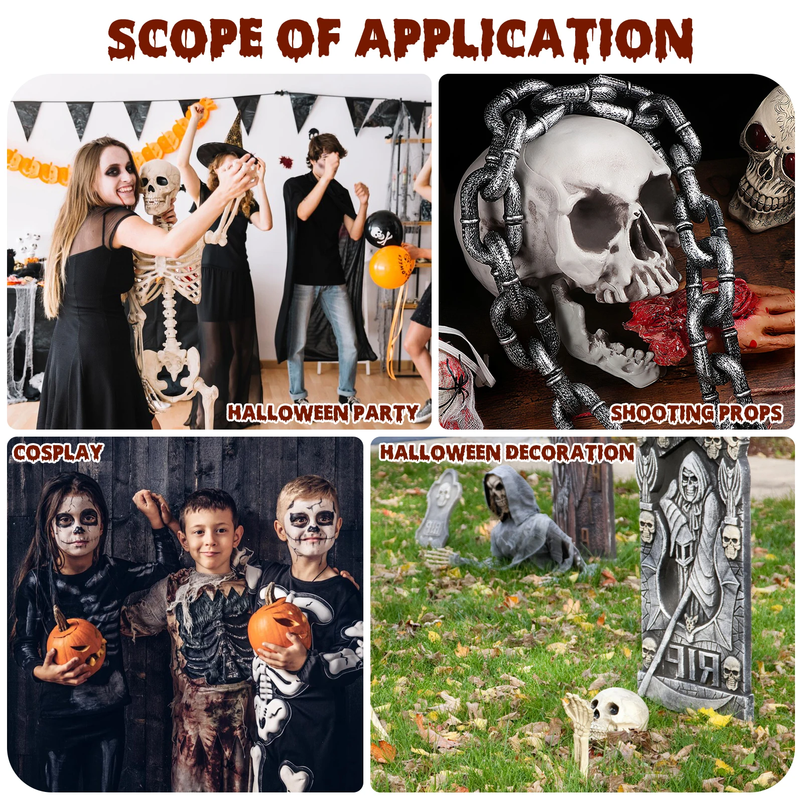 

1m Halloween Simulation Chain Lightweight Strong Plastic Barrier Chain for Haunted House Party Halloween Decoration