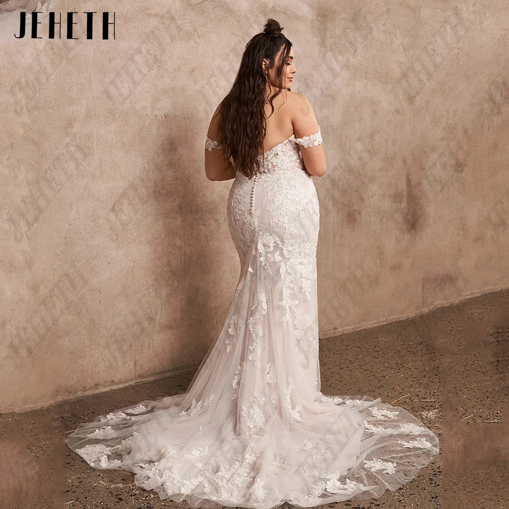 El exquisito vestido de novia de la Sra. jeheth aumenta el tamaño del vestido de novia hombro con hoJEHETH-exquisitos vestidos de novia sin espalda para mujer, talla grande, hombros descubiertos, sirena, escote corazón