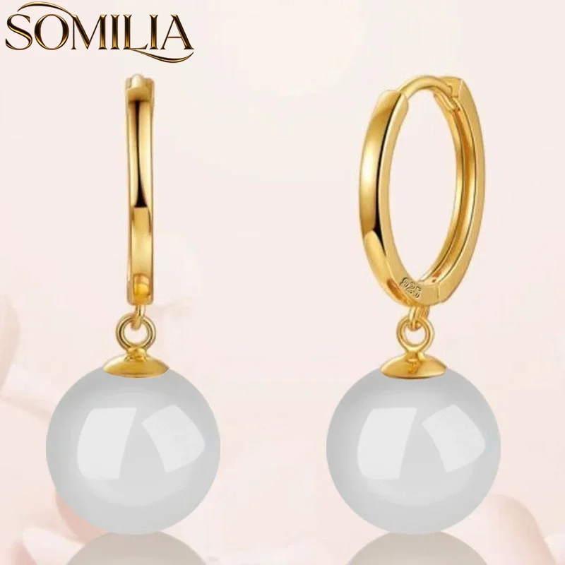 

Somilia Design For Korean White 12MM Pearl 18K Gold 925 Sterling Silver Stud Earrings for Women Jewelry Gift