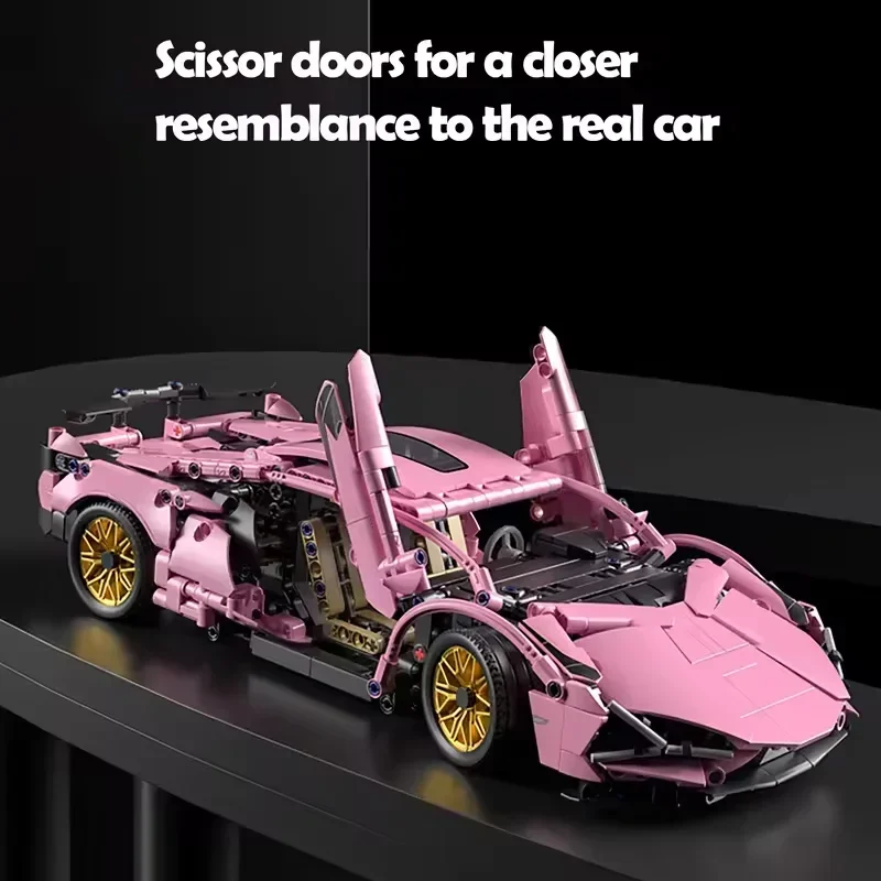 

1200PCS Technical Pink Lambo Sports Car Building Blocks Limited Edition Racing Vehicle Assemble Bricks Toys Gifts For Girls Kids