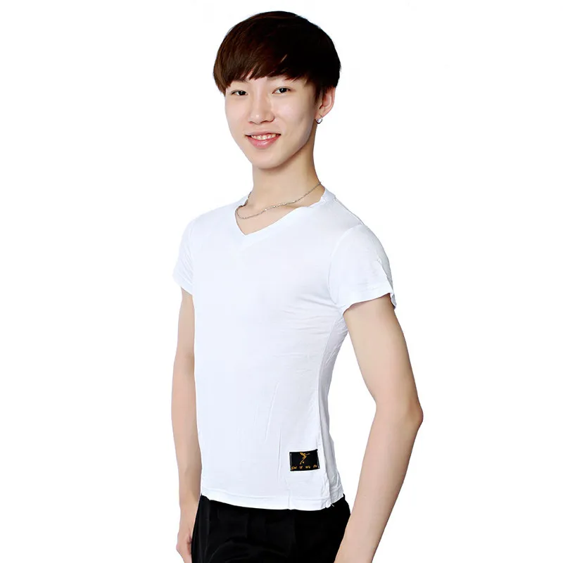 

Customized Men's Latin Dance Dress Round Neck Short Sleeve Tight Practice Top Lightweight Breathable Practice Clothes SY012