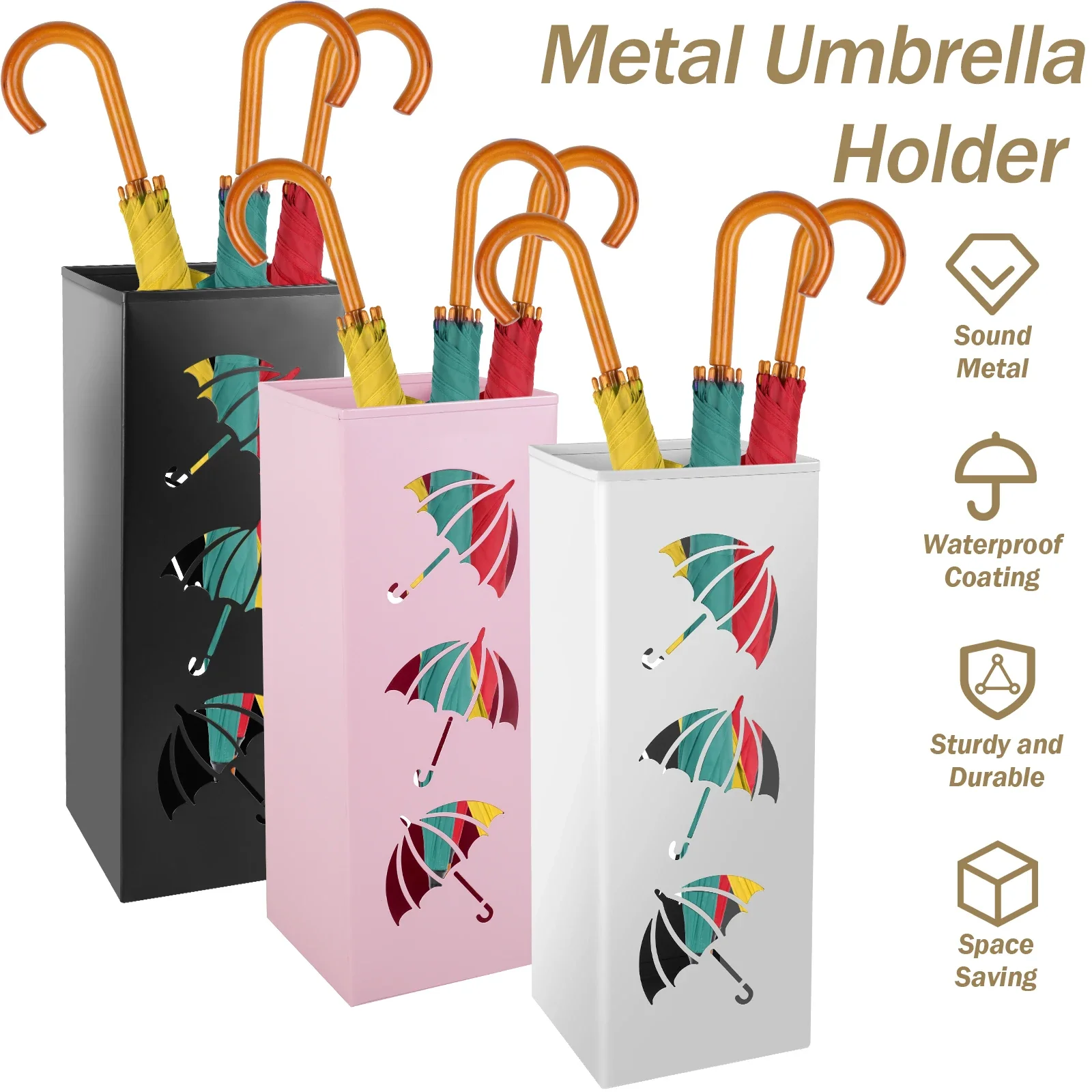 New Metal Umbrella Holder Free Standing Umbrella Stand Rack Decorative Umbrella Holder Bin Multipurpose Walking Sticks Holder