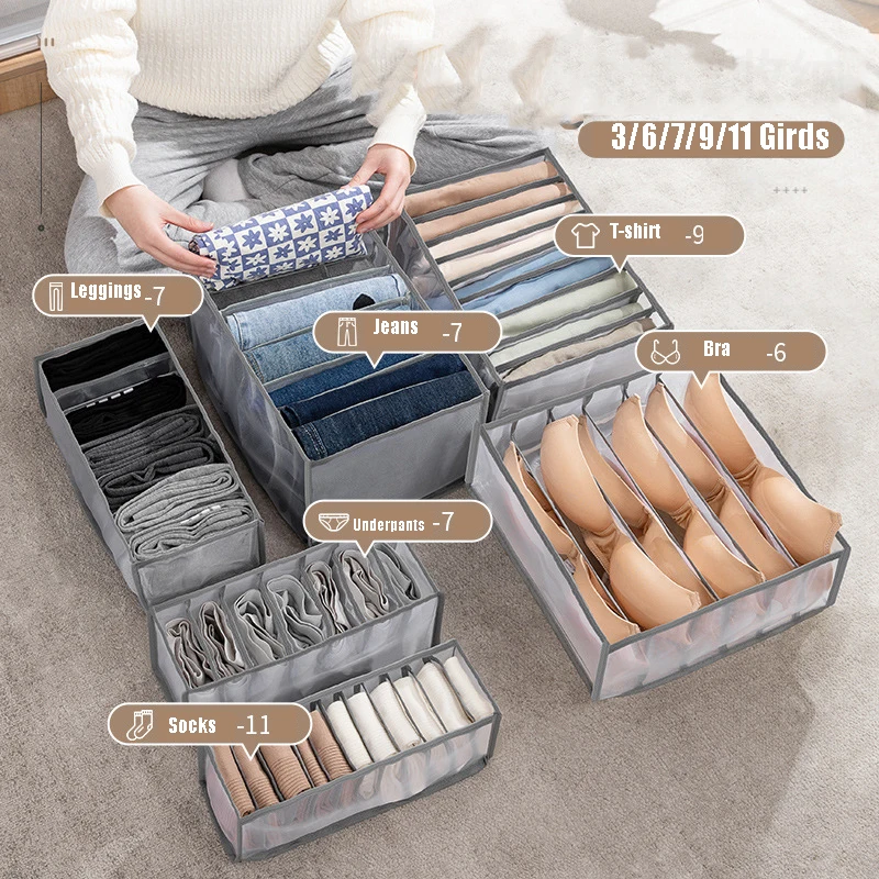 Dormitory Closet Organizer for Clothes Home Separated Underwear Storage Box Jeans Organizer Foldable Drawer Organizer