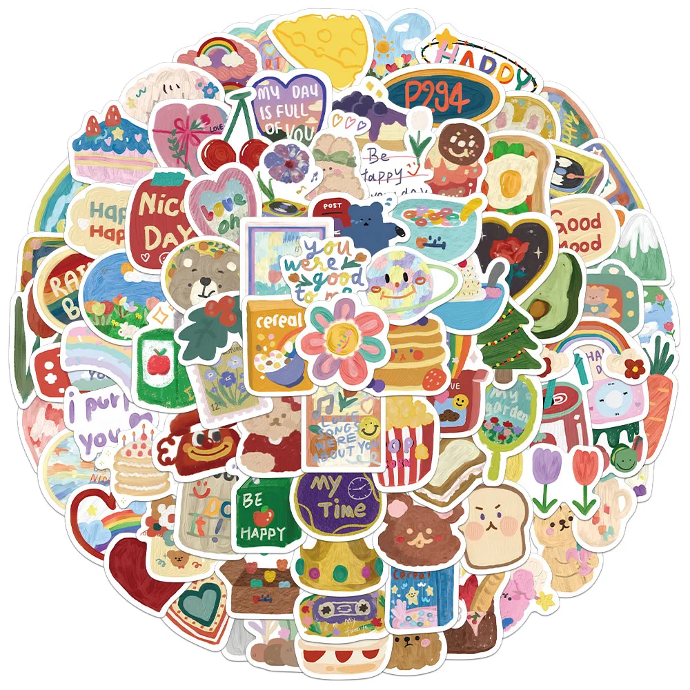 

90/180PCS Creative Korean Waterstroke Cartoon Simple and Cute Stickers, Account Decoration Materials, DIY Phone Case Stickers