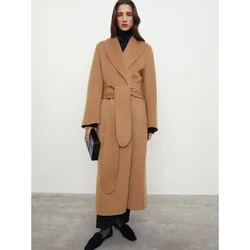 Fashion Classics Women's wool coat 2024 winter new loose No buckle frenum Mid length two-sided woolen coat