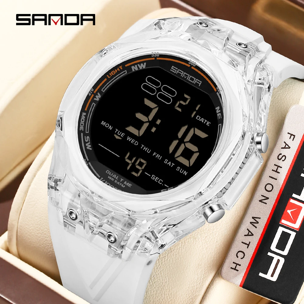 SANDA 6289 Orologio elettronico per studenti di moda Orologio sportivo multifunzionale con sveglia a LED impermeabile Orologio digitale con timer da uomo