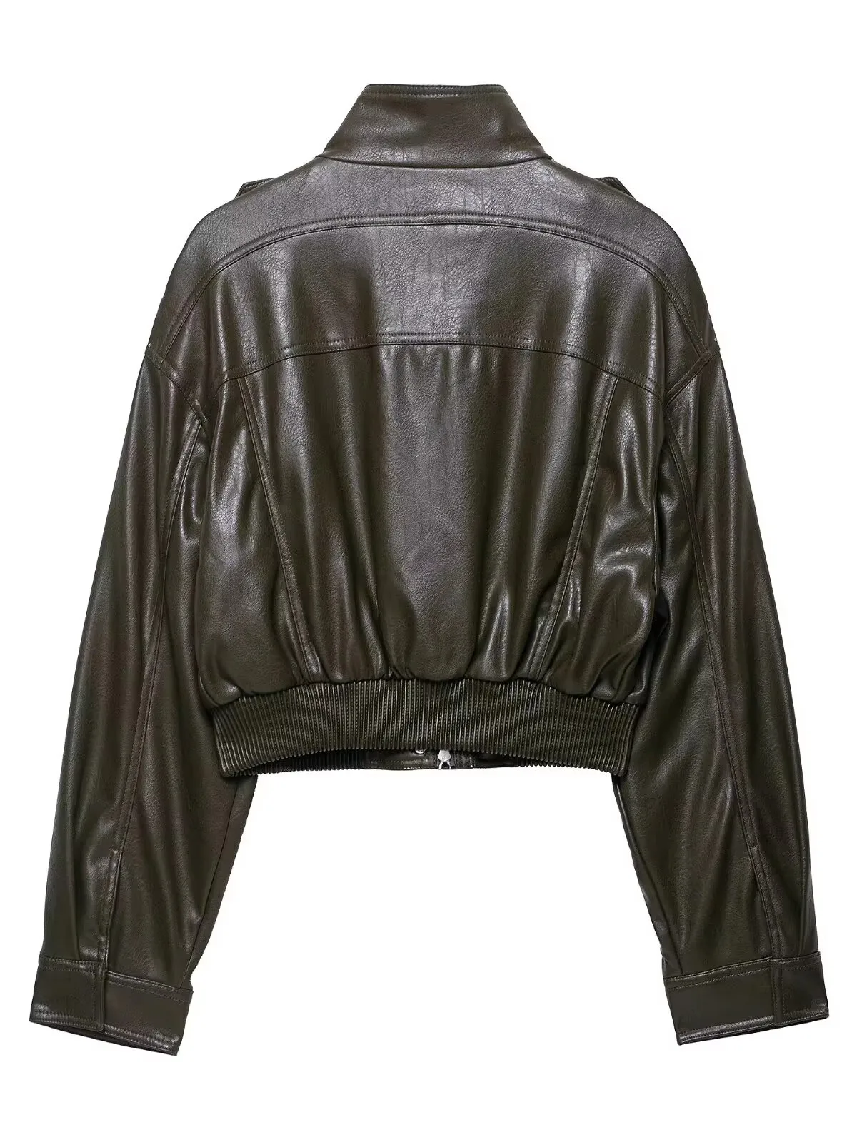   เสื้อแจ็คเก็ตหนังเทียมสำหรับผู้หญิง รุ่นใหม่ประจำฤดูใบไม้ร่วง แขนยาว คอตั้ง สไตล์แฟชั่นสำหรับสุภาพสตรี...