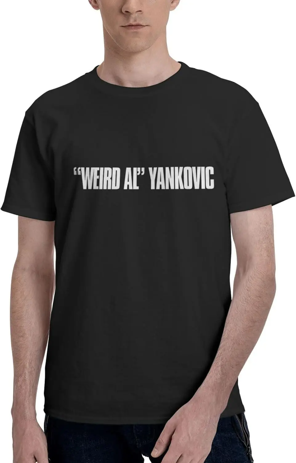 Weird Music Al Yankovic Shirt Men's Cotton Short Sleeve Printed T Shirt Casual T-Shirts Crew Neck Tee Shirt Tops Black