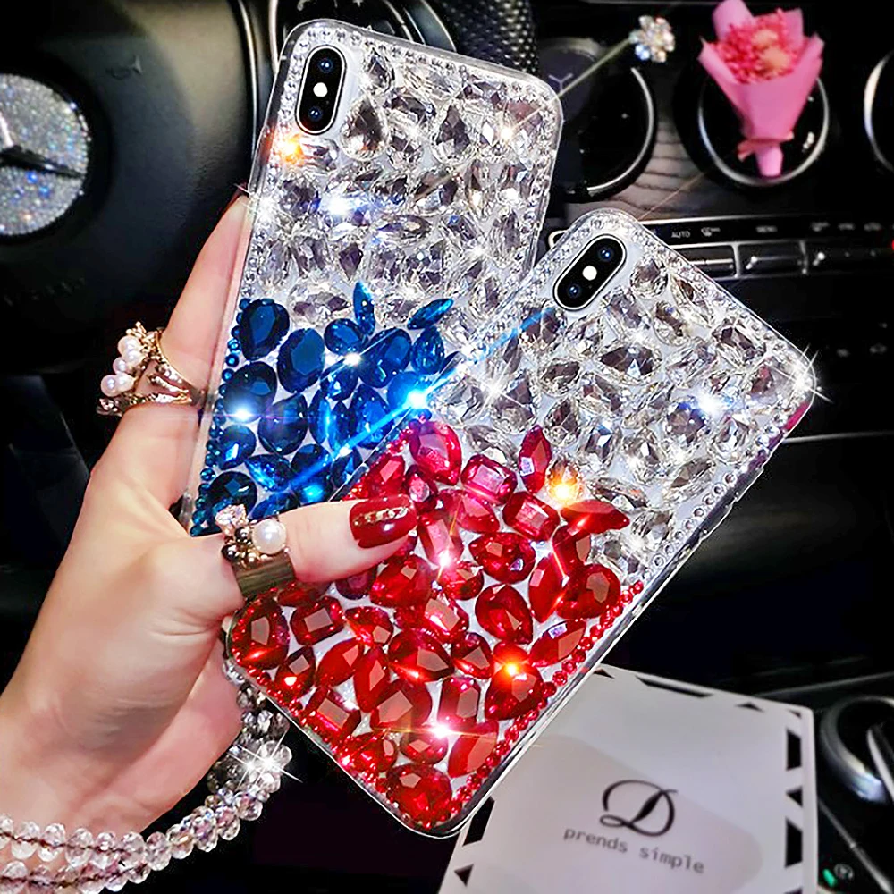 

Bling Gemstone Rhinestone Bead Chain Diamond Phone Case Glitter Cover 2 Tone For iPhone 15 14 13 12 11 Pro Max X XR XS 7 8 Plus