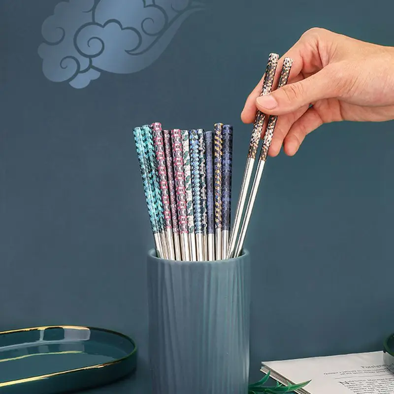 1 par de aço inoxidável pauzinhos reutilizáveis não-deslizamento de metal pauzinho para sushi hashi comida varas utensílios de cozinha casa newstyle