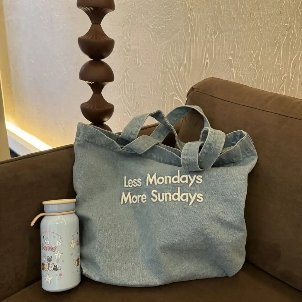 

Shoulder Bag Denim Canvas Bag Street Style Large Capacity Vintage Handbag Shopping Bag letter Embroidery Simple Tote Bag