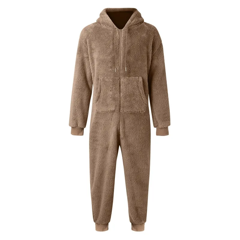 Hot Selling Men\'s Zipper Warm Plush Thermal One-piece Pajamas for Couples Pajama Man Sleepwear Sleeping Sexy Lingerie Jump Suit