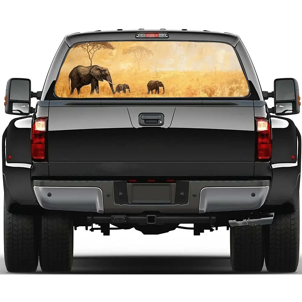 

African Elephant Landscape Car Rear Windshield Sticker Truck Window See Through Perforated Back Window Vinyl Decal Decoration