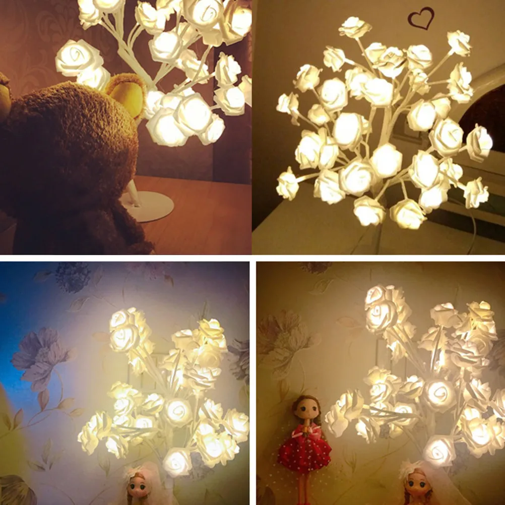 

Настольная лампа-дерево с 24 светодиодами в виде роз, белая, элегантная, имитация цветов, для дома, спальни, ночник, декоративная лампа, питание от USB