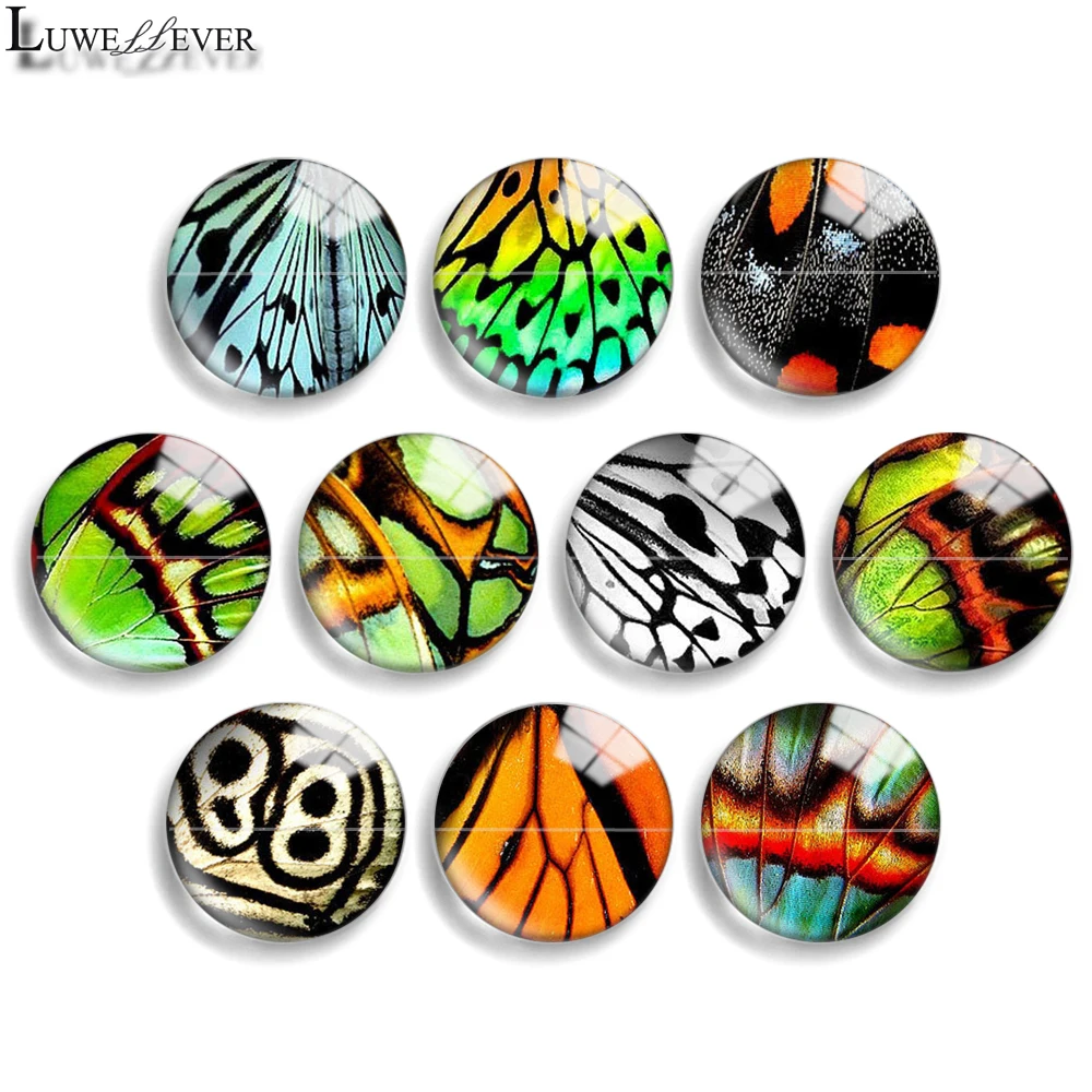 10mm 12mm 20mm 25mm 30mm 40mm 889 Butterfly Wing Mix Round Glass Cabochon Jewelry Finding 18mm Snap Button Charm Bracelet