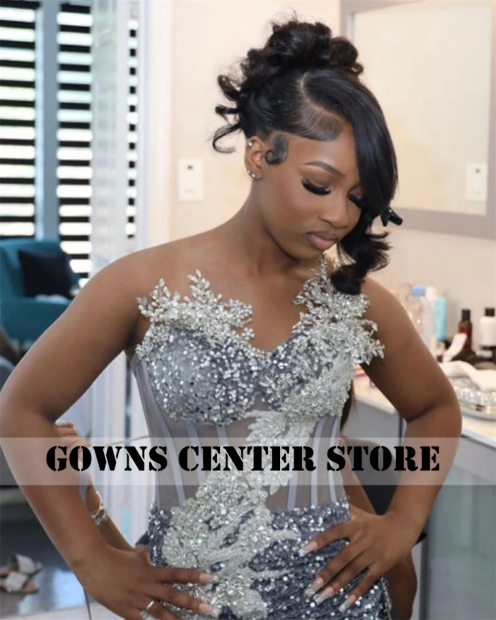 Remarkable Silver Sequin Aso Ebi Evening Dresses For Brides 2025 High Split Mermaid Beaded African Bridal Dress Customized