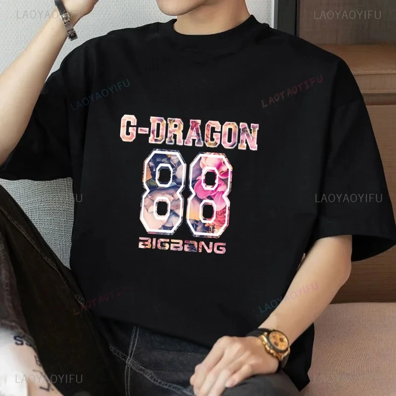 

Знаменитая корейская модная рубашка с классическим принтом Singer G-Dragon, повседневный топ унисекс, весенне-летний топ, хлопковая футболка с 0 вырезом