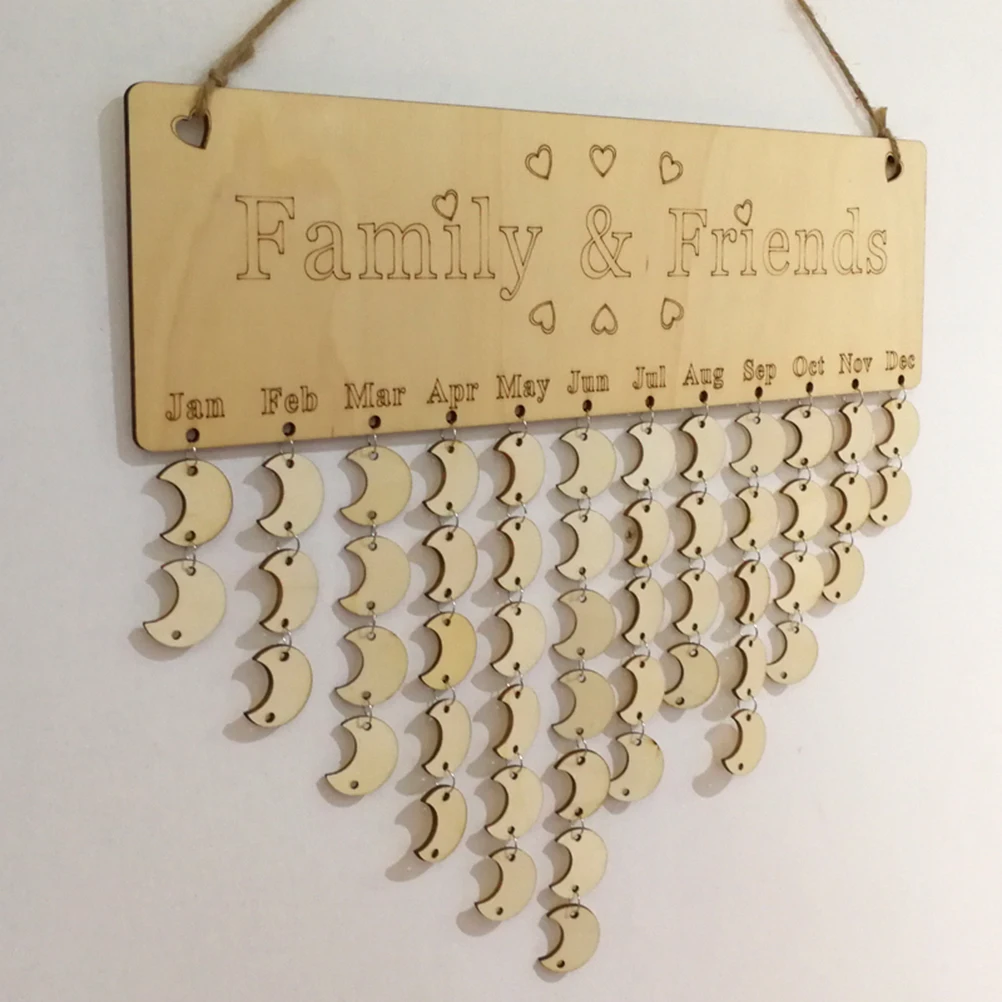 

50pcs Family Friends Birthday Reminder Wooden Hanging Calendar Board Home Decoration Gift Rope Moon Accessories Unique Wall