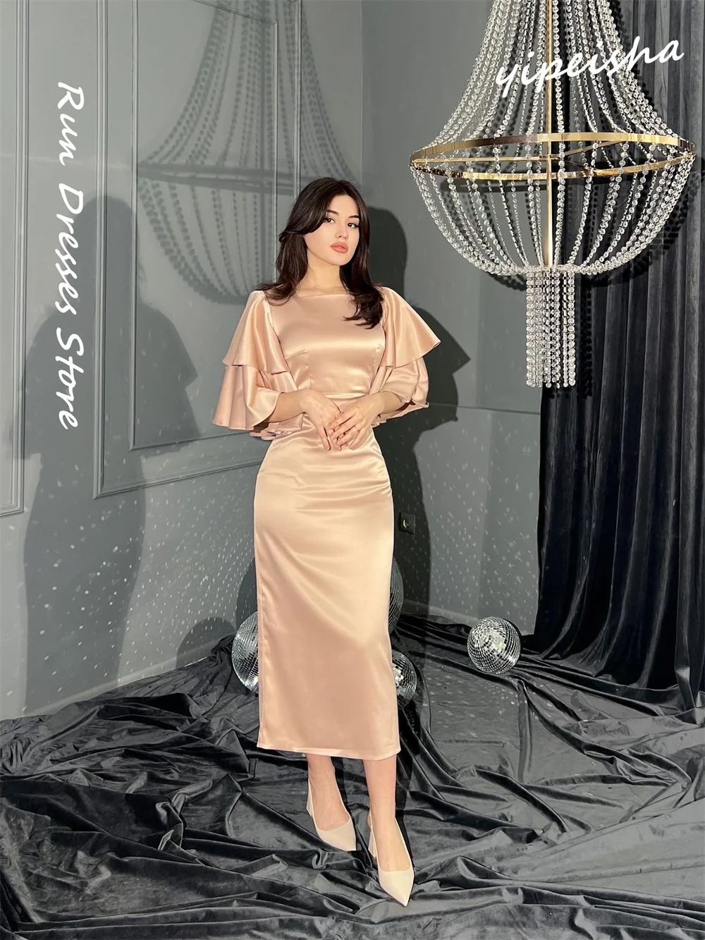 Personalizado Jiayigong alta calidad exquisita vaina cuadrada fiesta en capas Charmeuse vestido para ocasiones formales mensajesч Uyнее Плаalıе Ж браza