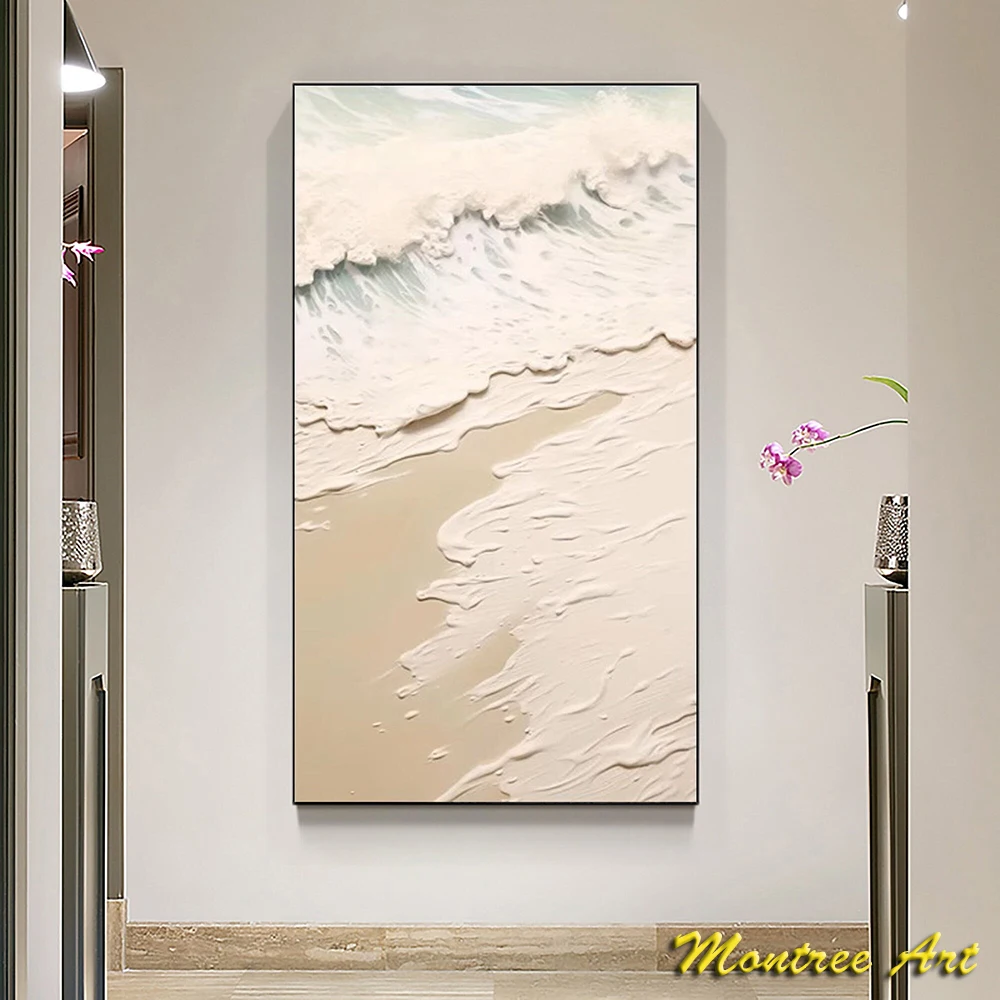 Hand Painted Oil PaintingAbstract Beach Oil Painting On Canvas Large Wall Art Original Minimalist Ocean Wave Living room Decor