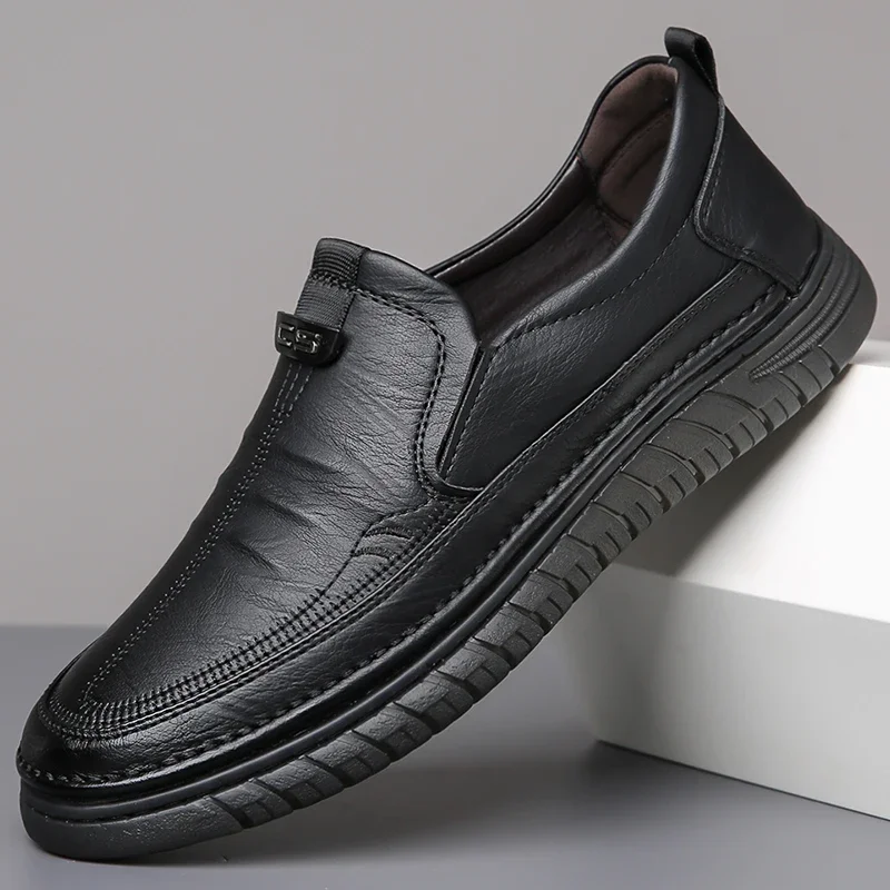 Herren-Leder-Loafer, rutschfeste, flache Schuhe zum Gehen, atmungsaktive Outdoor-Slipper, Freizeitschuhe für Männer, Arbeit, Büro, Fahren, Turnschuhe, Größe 48 – Detail 4
