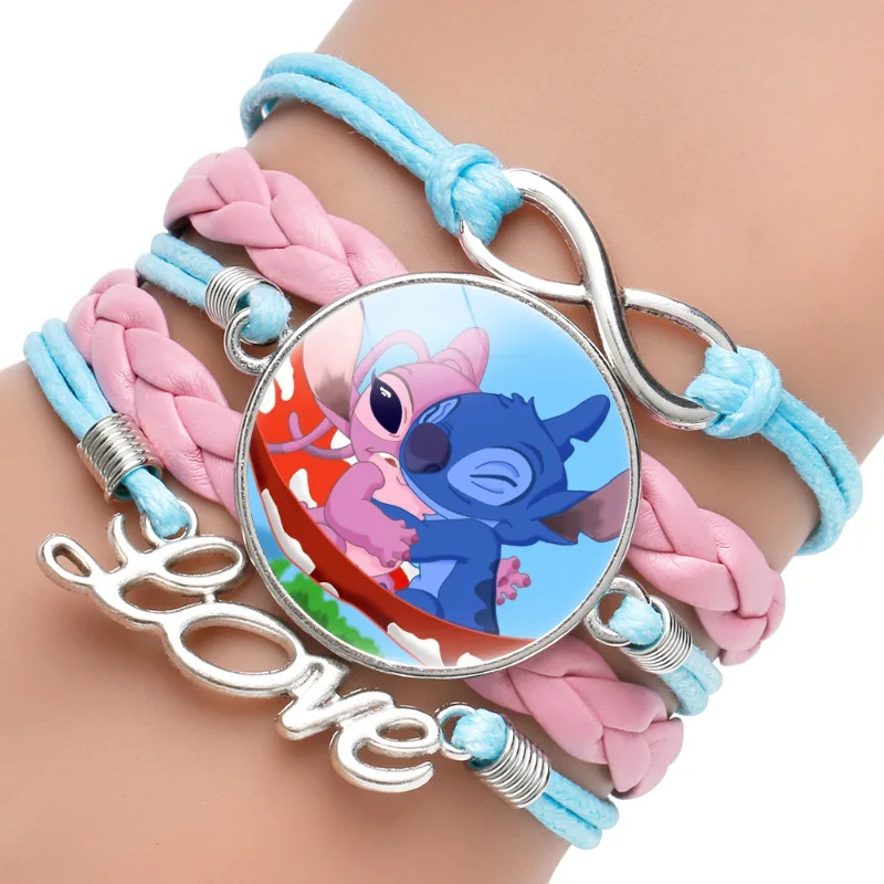 Disney Anime Figure Lilo & Stitch Bracelet Cartoon Pendant Stitch Model Glass Wristband Girls Accessories Gift Kid Christmas Toy