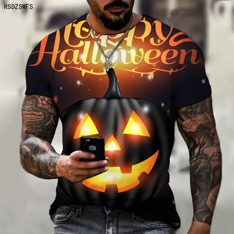 Halloween Pumpkin Lantern Festival Must-have 3D Printing Men’s Shirts Round Neck T-shirts Street Fashion Style Oversized Casual