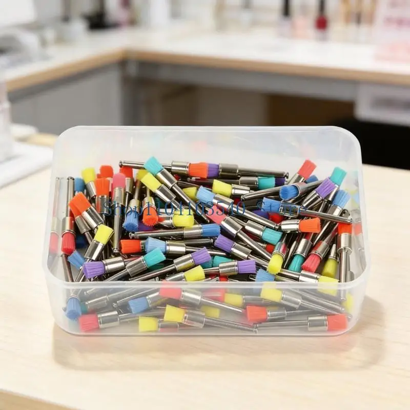 02DC Dental Polishing Brushes, 100Pcs with Flat Working Tip , Bright Assorted Color and Metal Shanks for Repeated Tooth