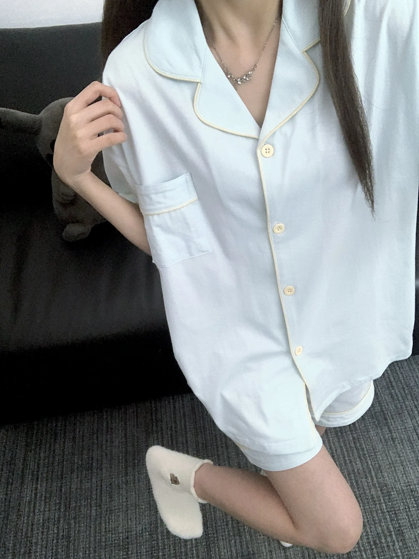 

Blue Cotton Couples Pajamas Short Sleeve Shorts Home Clothes Set for Men And Women Summer New Style Korean Version Sleepwear