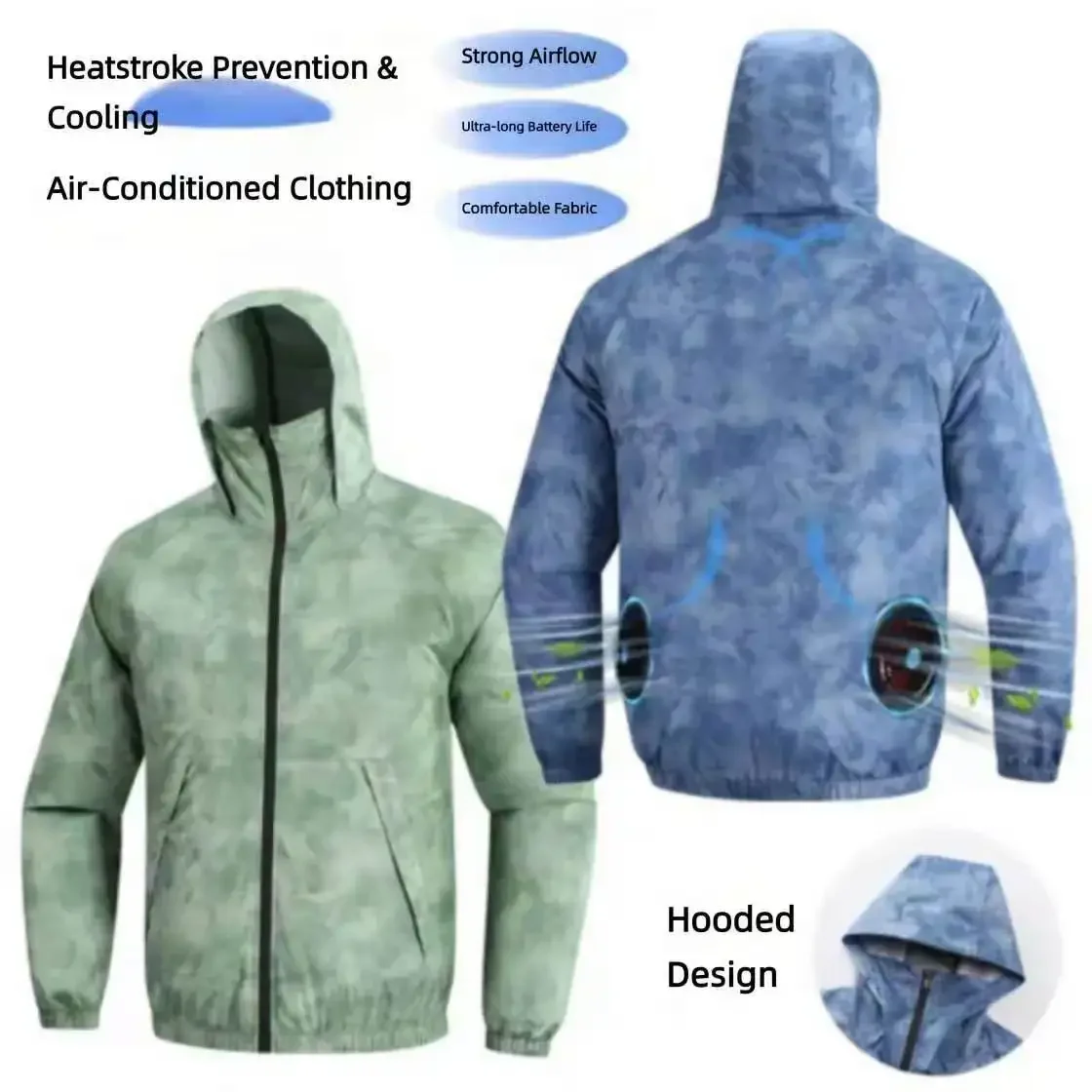 New men's smart cooling workwear with built-in fans, 360° circulating airflow, lightweight and breathable, suitable for hiking,