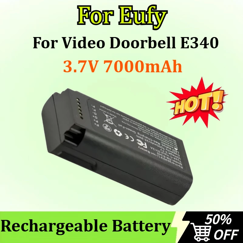 

New High Quality 3.7V 7000mAh Rechargeable Battery USB-C Charge for Eufy Video Doorbell E340 25.9Wh (Include Type-C Cable)
