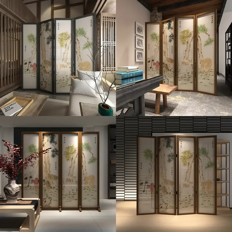 Modern Chinese Folding Screen Room Divider Portable Partition for Living Room Hotel Tea House Decor Simple Movable Panel