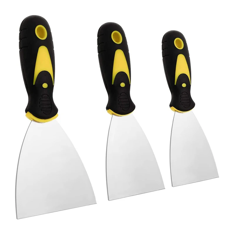 3Pcs Paint Wallpaper Scraper Set 2'', 3'', 4''Wide Stainless Steel Paint Scraper Kit Paint Filling Putty Scrapers Knife Tool Kit