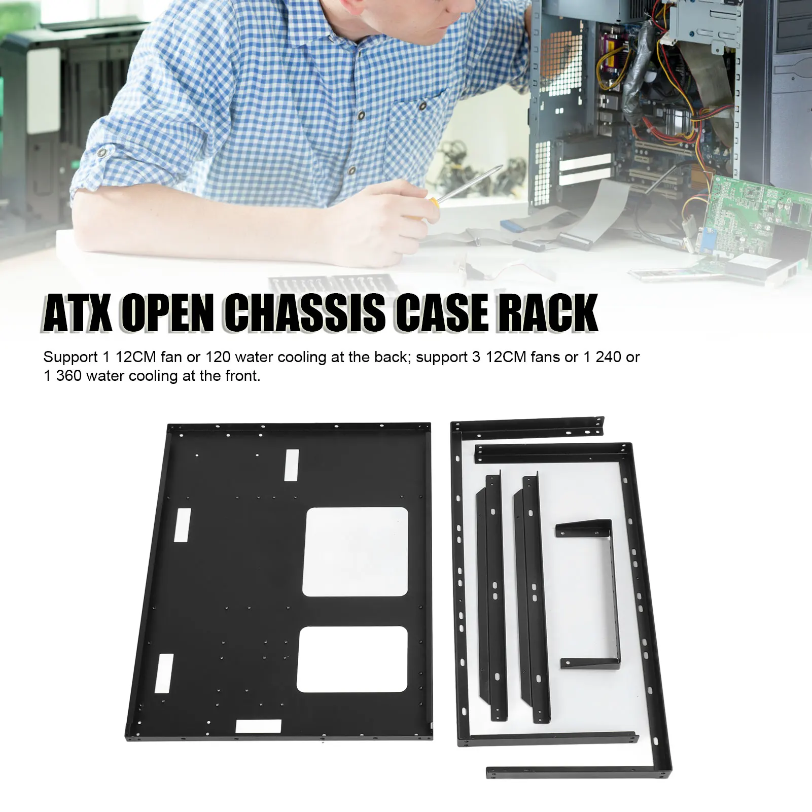 

ATX Open Chassis Case Rack Large Space Expansion DIY Assembled Powerful Cooling Gaming PC Case Open Frame Steel Plate for EATX