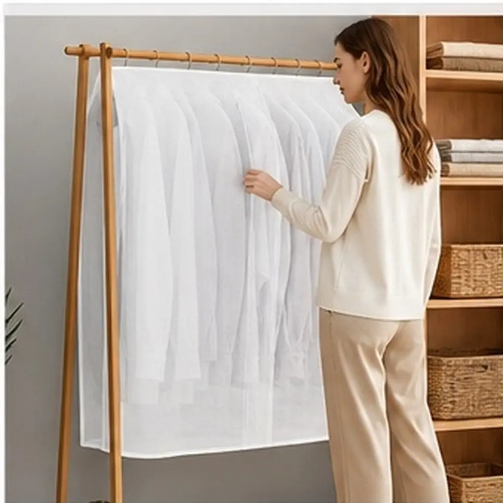 2Sets Wardrobe Closet Dust Covers Clothing Rack Dustproof Cover Translucent Clothes Cover for Open Bedroom Hanging Clothes 43x43