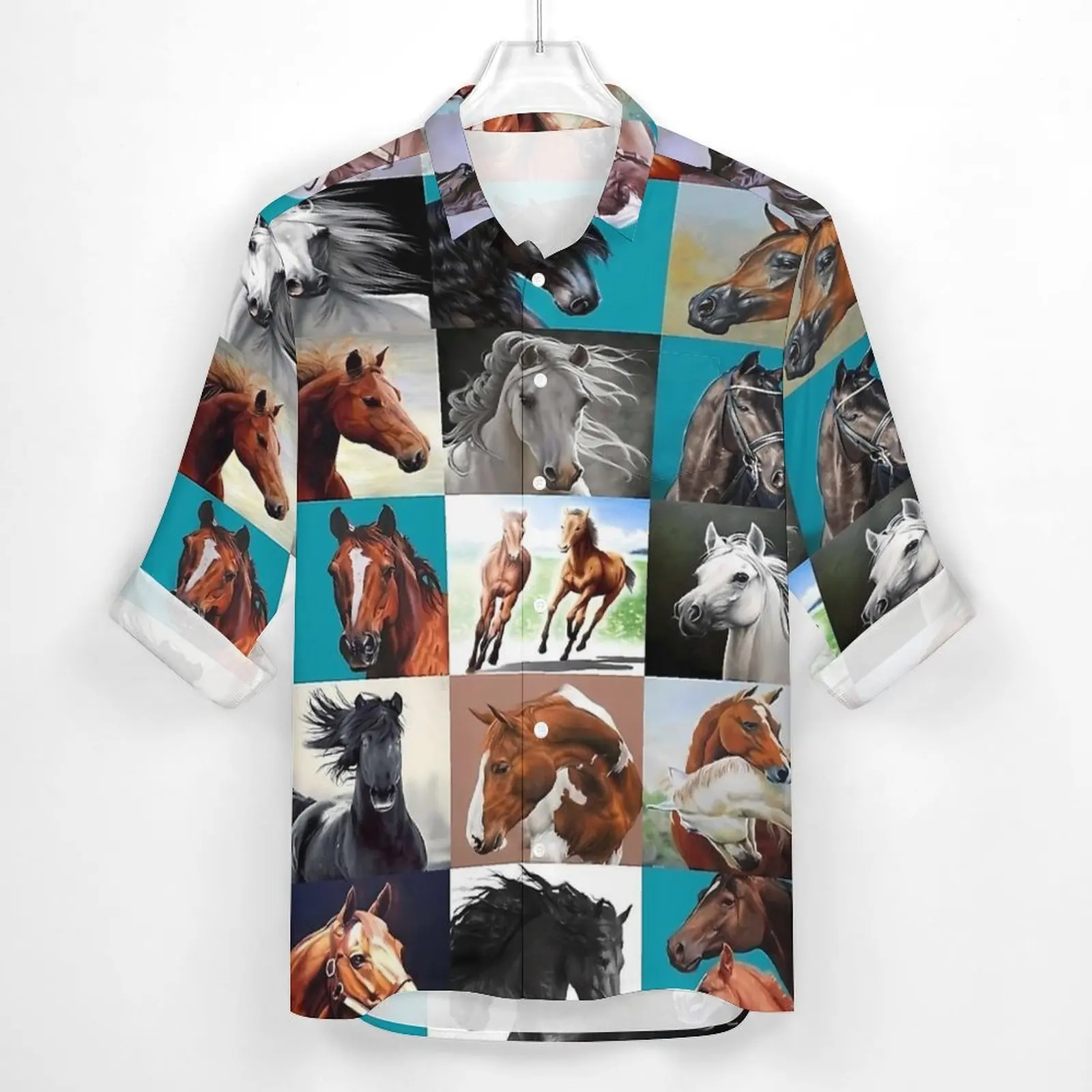 Horse Blanket Shirt Vintage Print Casual Shirts Long Sleeve Graphic Aesthetic Blouses Autumn Trendy Oversized Top