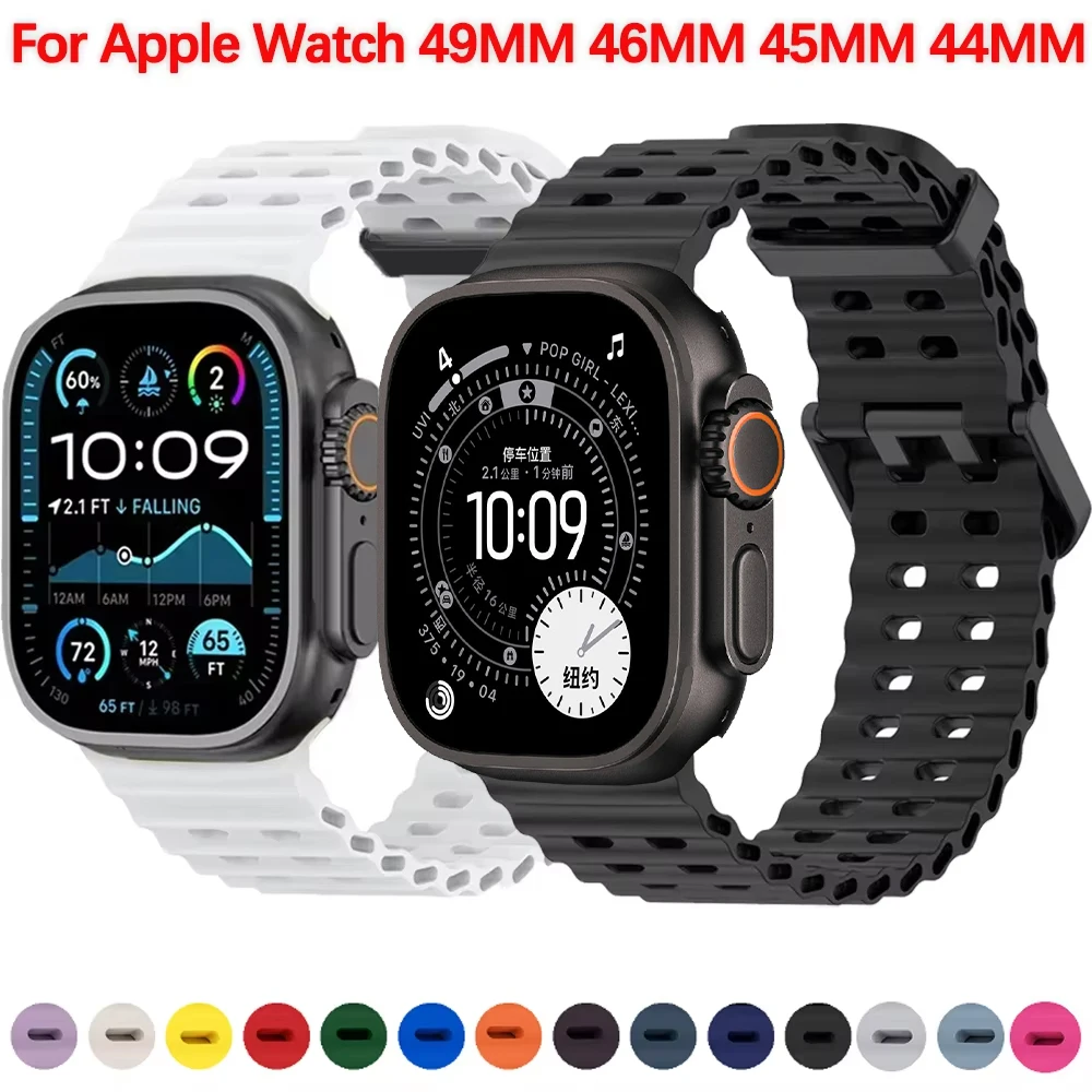 

Ocean Silicone Strap for Apple Watch Ultra 3 2 49mm/11 10 46mm 45mm 44mm Sport Watchband Bracelet iWatch Series 9 8 7 6 5 4 SE 3