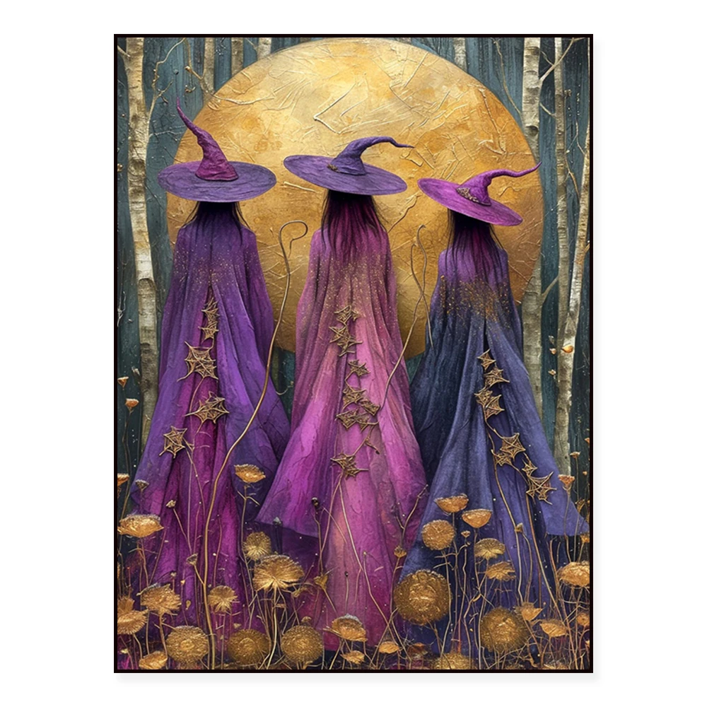 Witch moon party art, magical nocturne, dark art, whimsical gothic print, witchcraft poster, mysterious pagan, ethereal decor