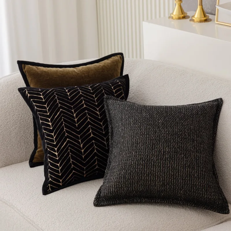 Italian Premium Retro Black Brown Cushion Cover 45x45cm Modern Luxury Jacquard Pillow Cover Decorative Hotel Home Decor Design