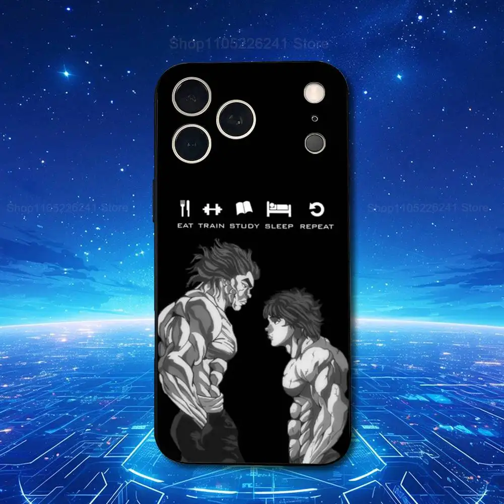 هاتف أنيمي B-Baki H-Hanma رائع لهاتف iPhone 13,12,15,14,11,16,17,Plus,Pro Max,XS,X,XR,SE,Mini,8,7,Soft Silicone Black