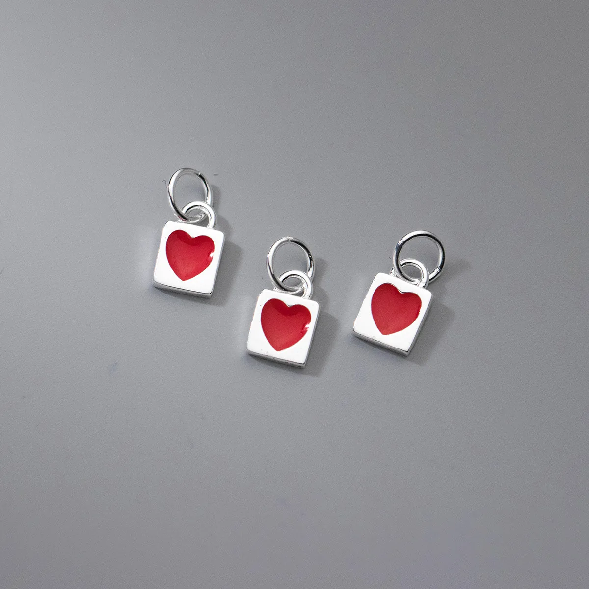 100% Real Sterling 925 Silver Accaccessories Simple Red Charm Pendant For Bracelets and Necklaces Key Chain Diy Material
