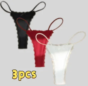 3pcs 2023 Thin Sexy Lace Thongs Breathable Women Underwear Low Waist Cotton Lingerie for Crotch Bow Panties Seamless Briefs