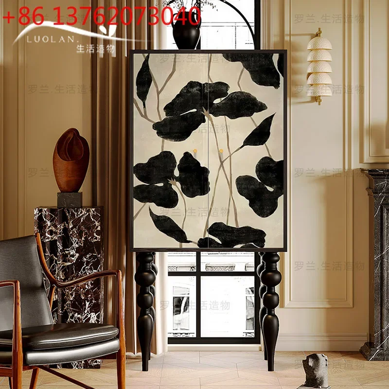 

French cream style plant tall cabinet household solid wood living room entrance storage chest