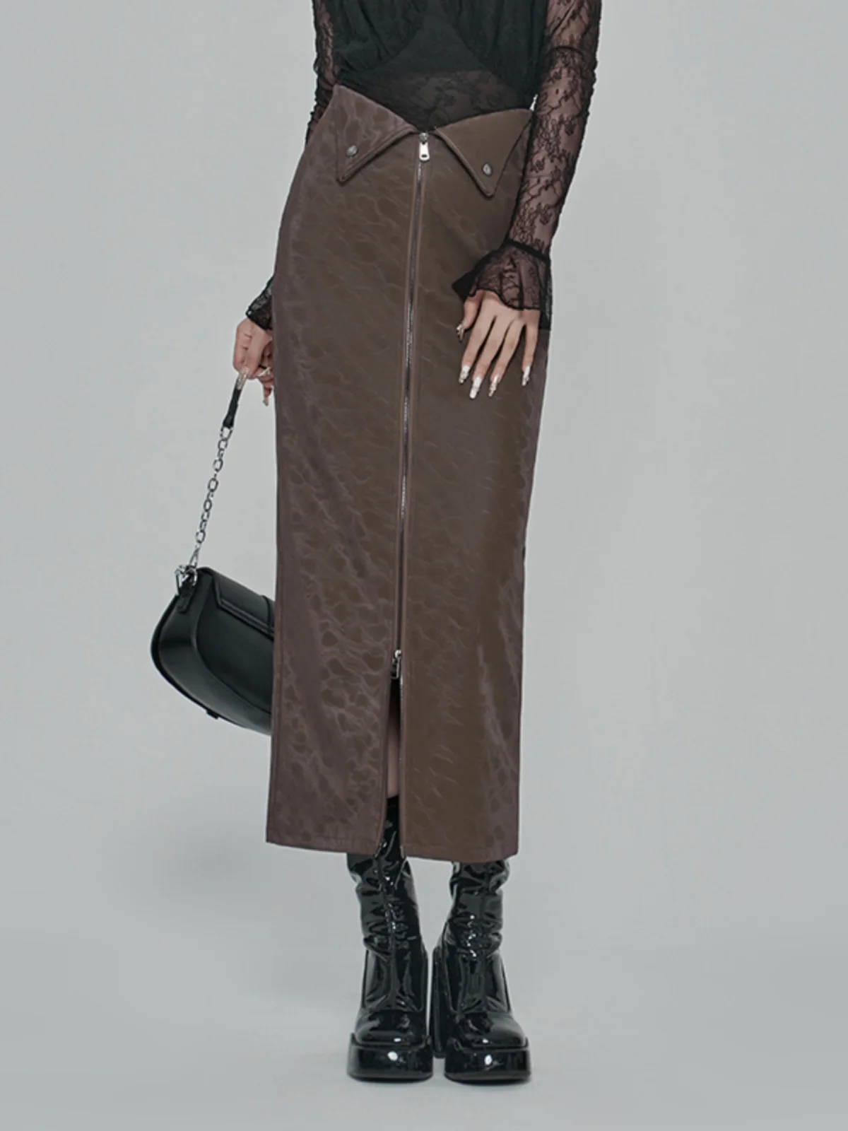 

PUNKRAVE Dark Split High Waist Bodycon Skirt Women's Winter Tight Long Skirt Two-Way Wear Street Style Euro-American