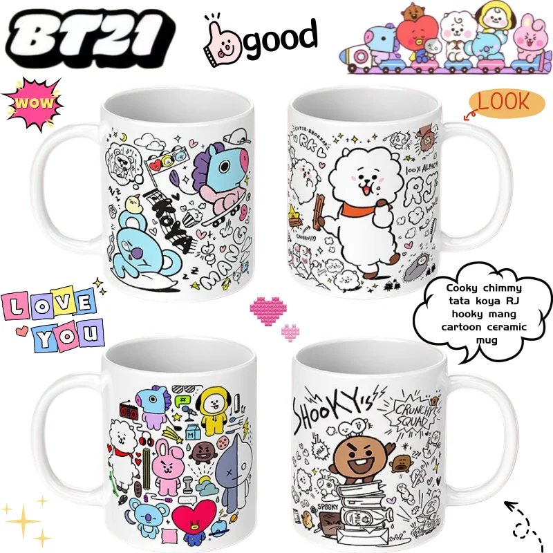 

Керамическая кружка BT21 Cooky Chimmy Tata Koya RJ Shooky Mang: милая мультяшная чашка для воды, креативный анимационный дизайн, подарок для дома и праздников
