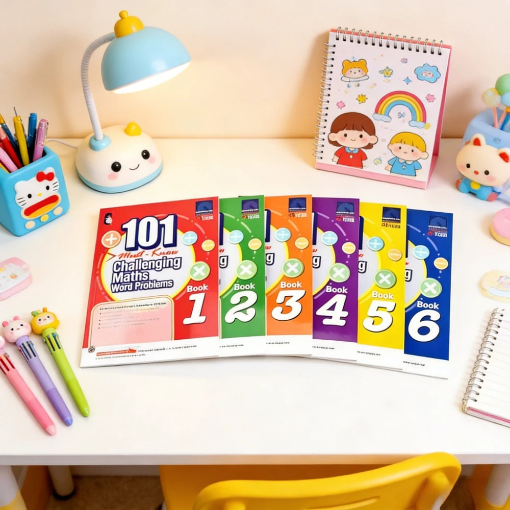 

Набор из 6 книг: 101 сложная задача по математике на английском языке для начальной школы Сингапура (1-6 классы), учебное пособие по математике.