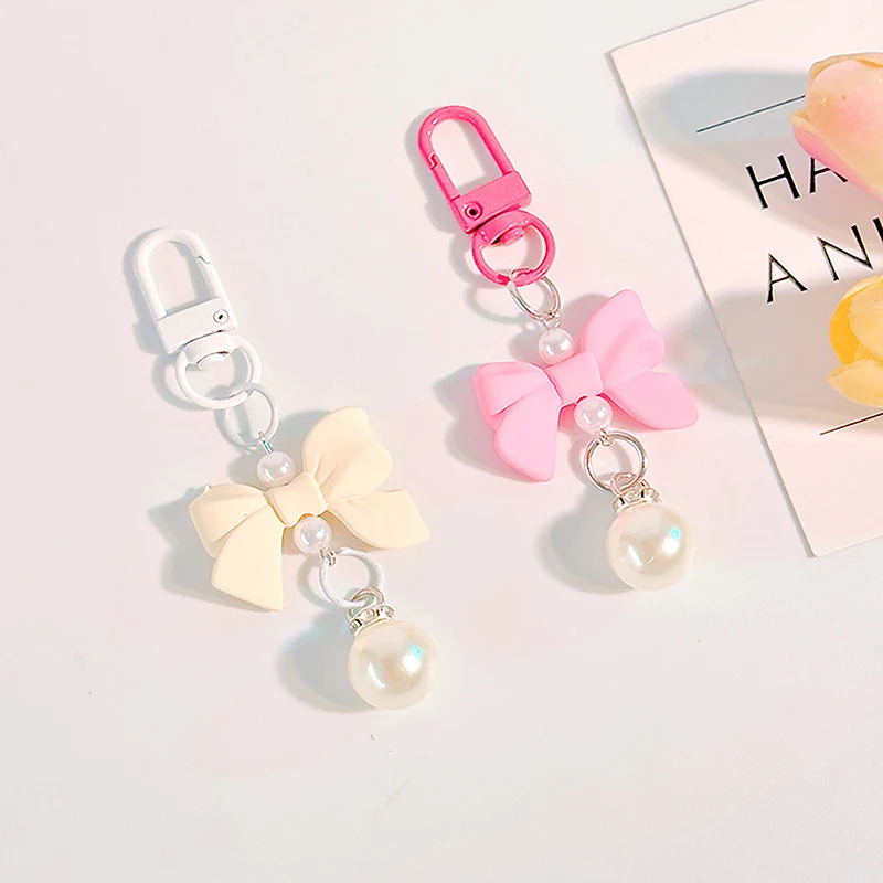 1Pc Bow Beads Pendant Keychain Bluetooth Earphone Keyrings For Women Cute Car Keyring Holder Charm Couple Bag Handbag Gifts